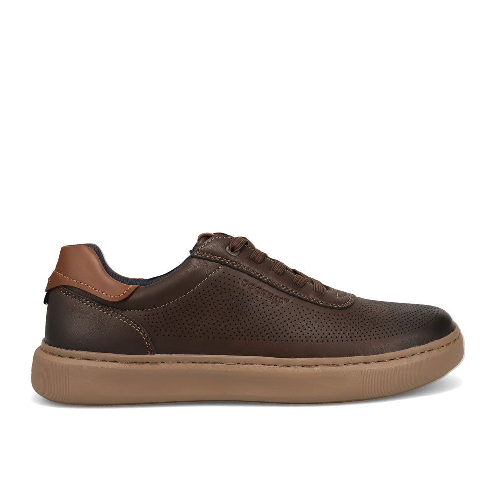 Chestnut-Dockers Mens Vortex Laser Perforated Polished Sneaker