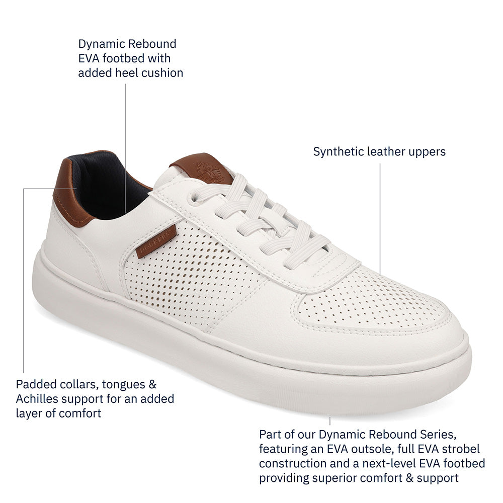 White-Dockers Mens Voyage Laser Perforated Tumbled Sneaker
