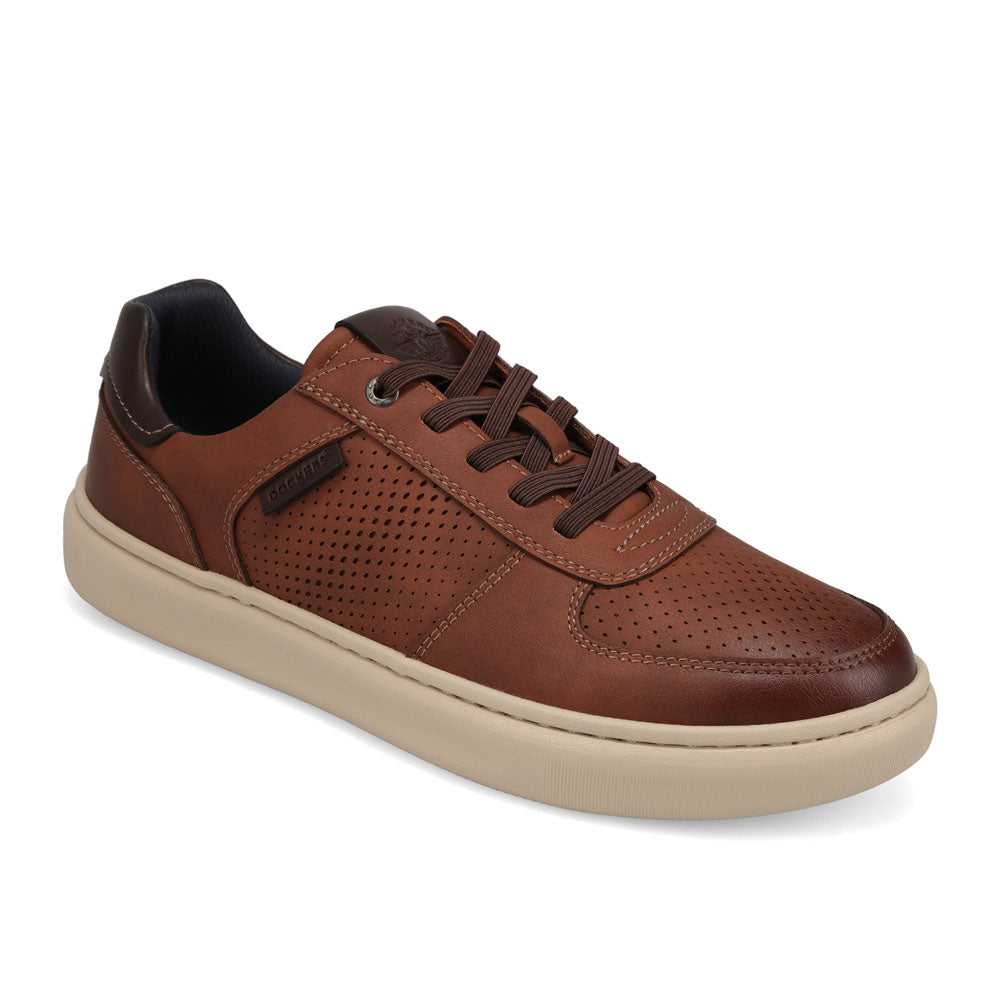 Dark Tan-Dockers Mens Voyage Laser Perforated Crazyhorse Sneaker