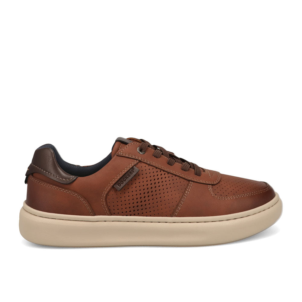 Dark Tan-Dockers Mens Voyage Laser Perforated Crazyhorse Sneaker