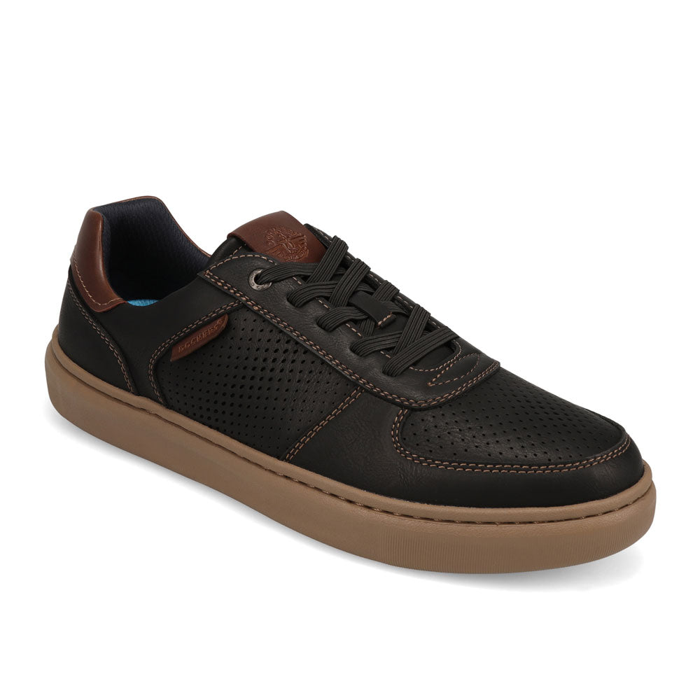 Black-Dockers Mens Voyage Laser Perforated Polished Sneaker