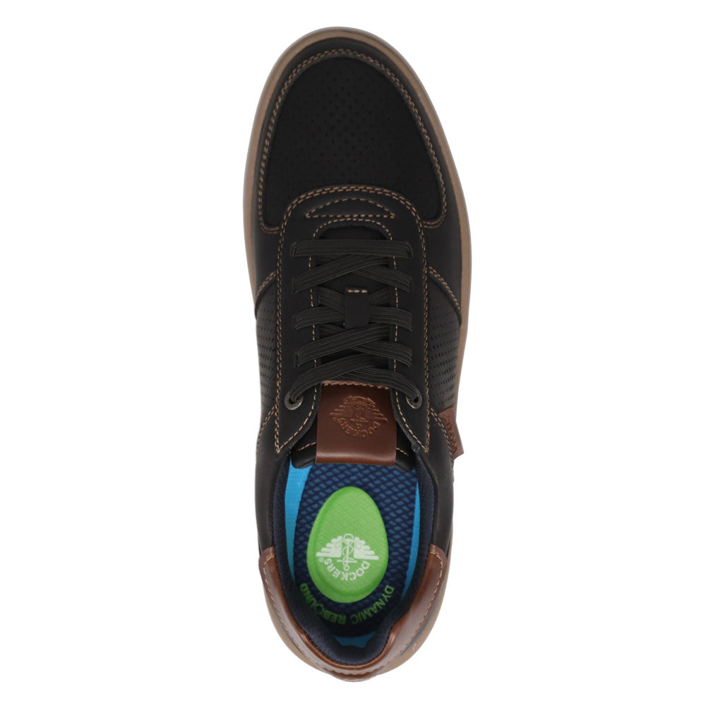 Black-Dockers Mens Voyage Laser Perforated Polished Sneaker