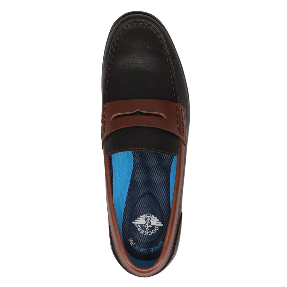 Black/Brown-Dockers Mens Pembroke Tumbled Full Grain Dress Penny Loafer