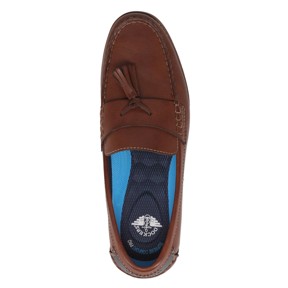 Cognac-Dockers Mens Pullman Full Grain Dress Tassel Penny Loafer