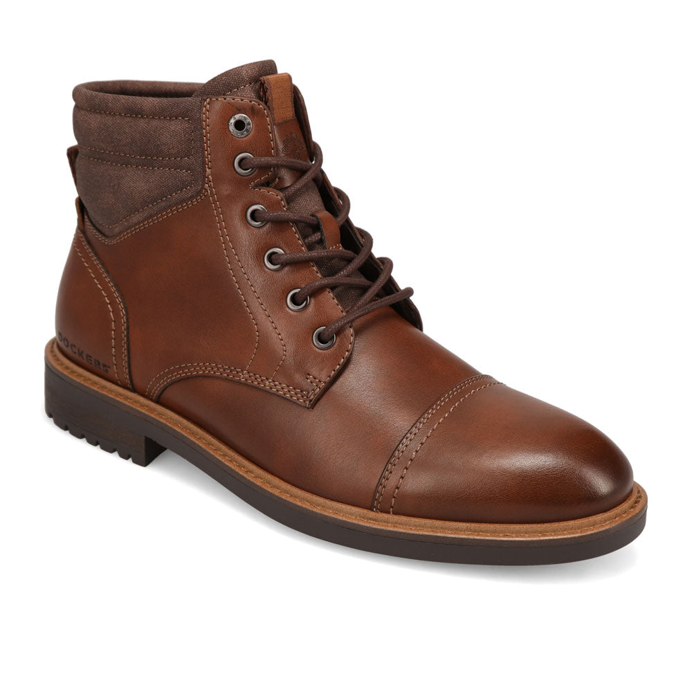 Cognac-Dockers Mens Bannister Burnished Lace Up Chukka Cap Toe Boot