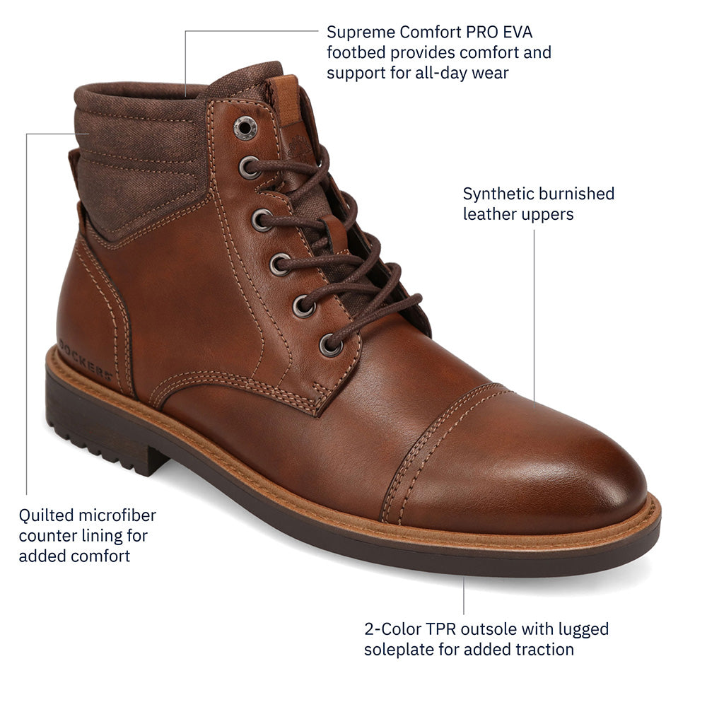 Cognac-Dockers Mens Bannister Burnished Lace Up Chukka Cap Toe Boot
