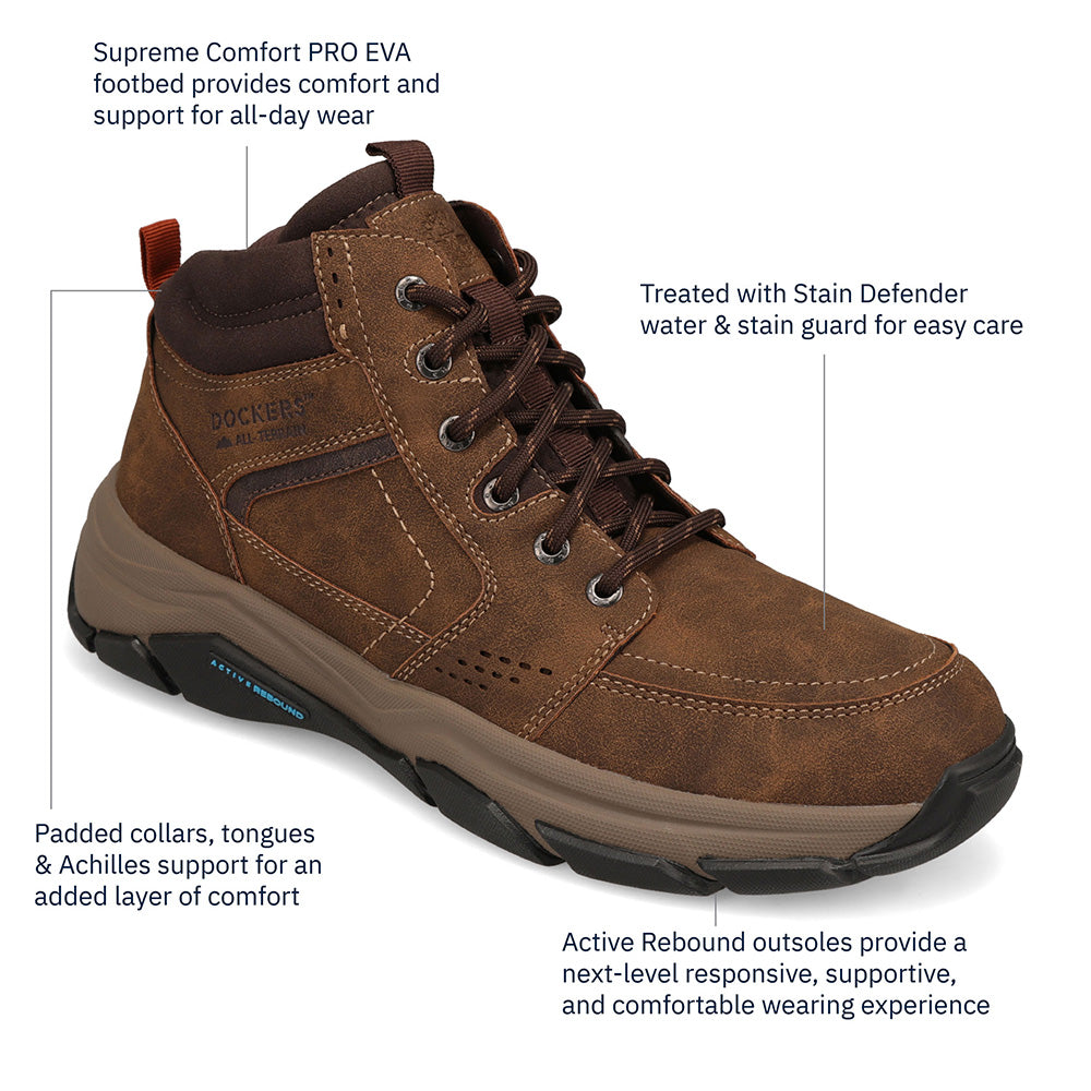 Tobacco-Dockers Mens Royce Casual Distressed Lace Up Boot