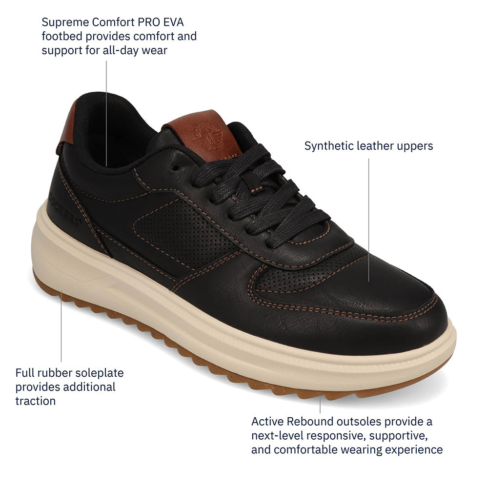Black-Dockers Mens Rebound Casual Polished Lace-Up Sneaker
