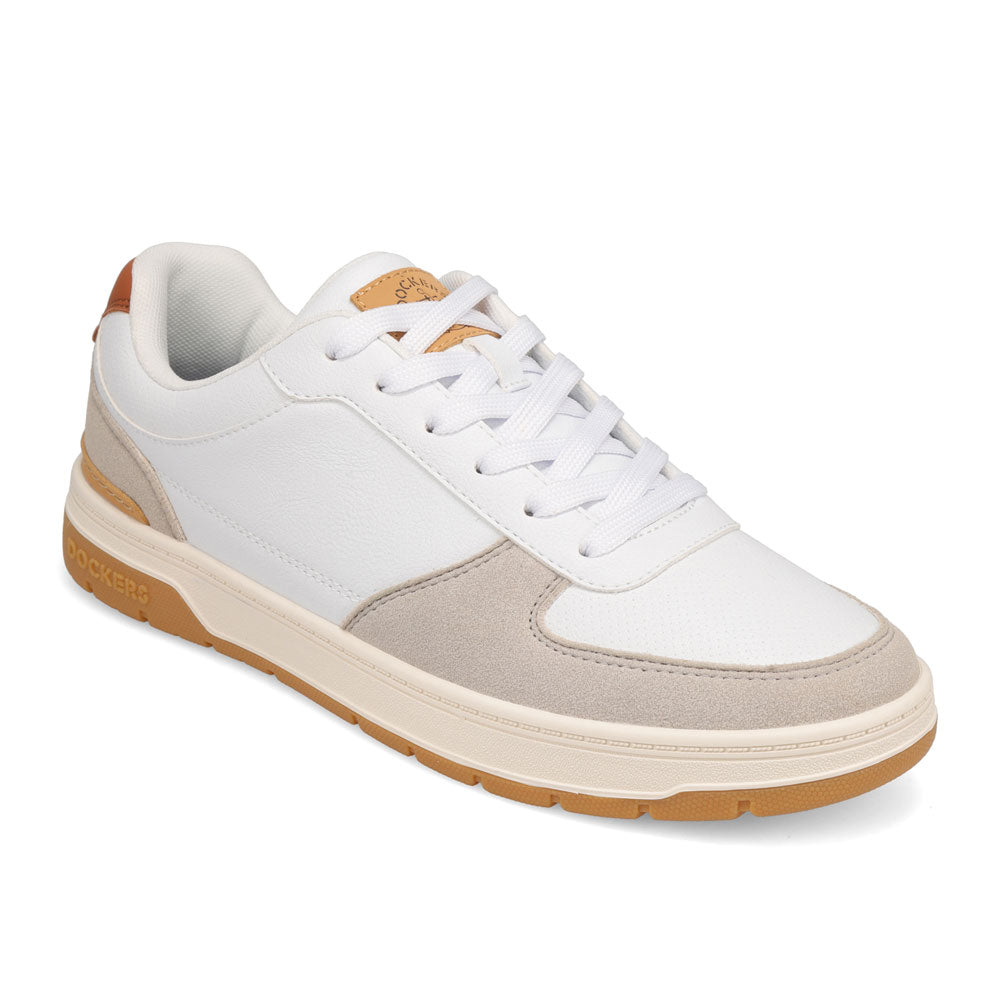 White/Sand/Tan-Dockers Mens Frederick Synthetic Leather Casual Sneaker