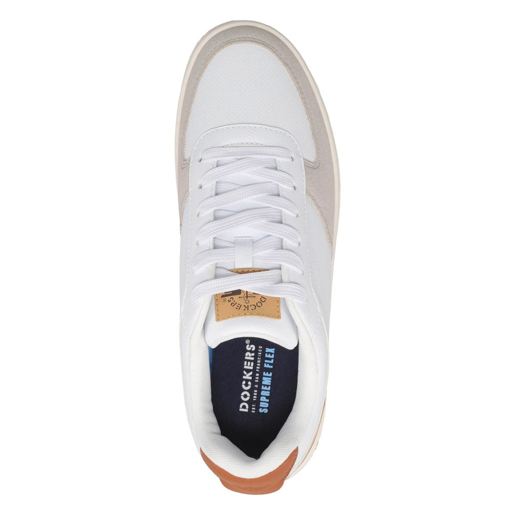 White/ White Sand/ British Tan-Dockers Mens Frederick Synthetic Leather Casual Sneaker
