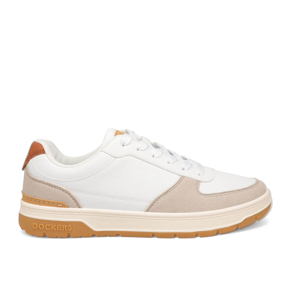 White/ White Sand/ British Tan-Dockers Mens Frederick Synthetic Leather Casual Sneaker