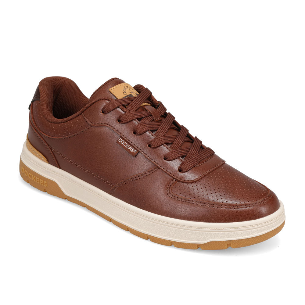 Cognac-Dockers Mens Frederick Synthetic Leather Casual Sneaker