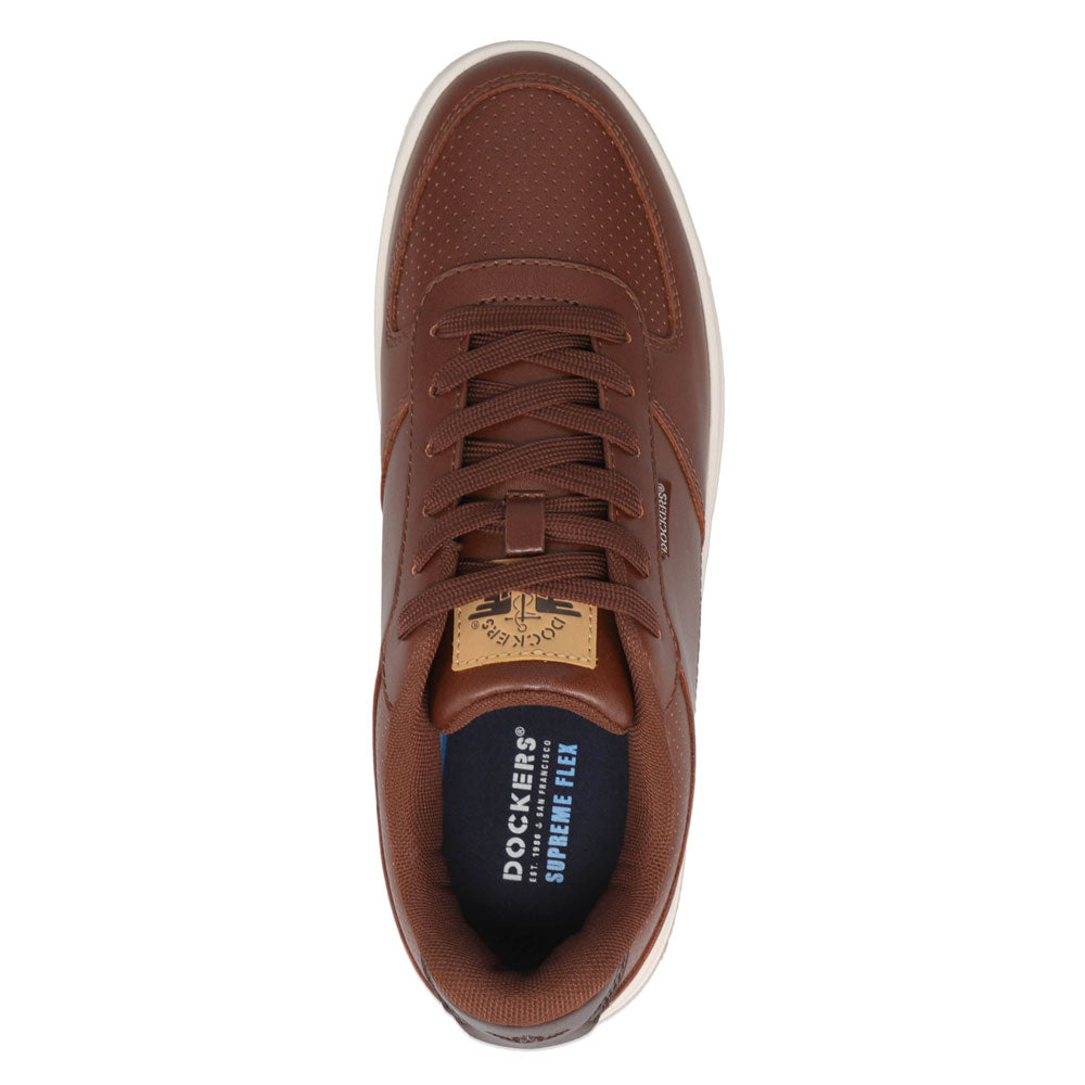 Cognac-Dockers Mens Frederick Synthetic Leather Casual Sneaker