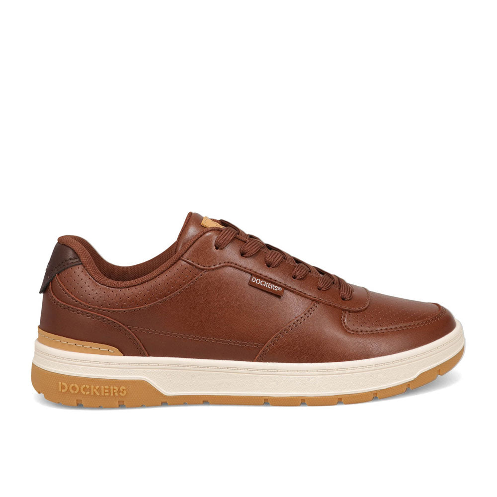 Cognac-Dockers Mens Frederick Synthetic Leather Casual Sneaker