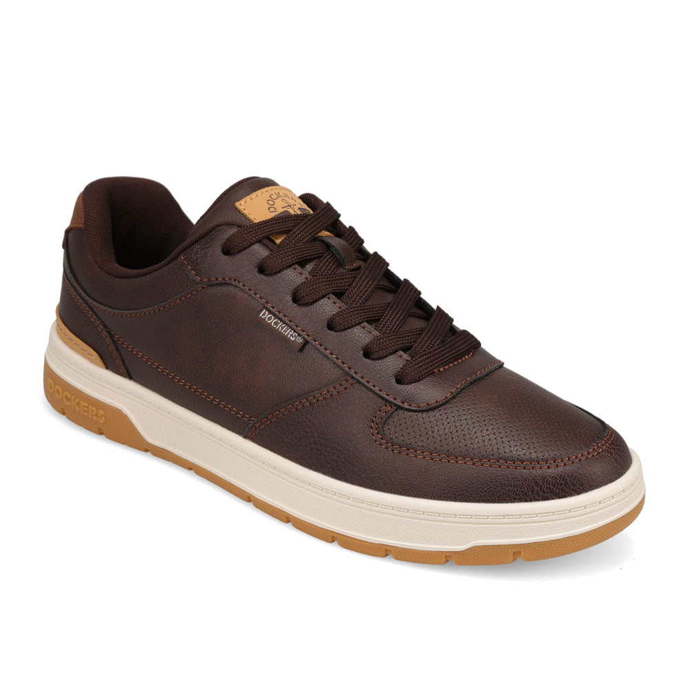 Brown/British Tan-Dockers Mens Frederick Synthetic Leather Casual Sneaker