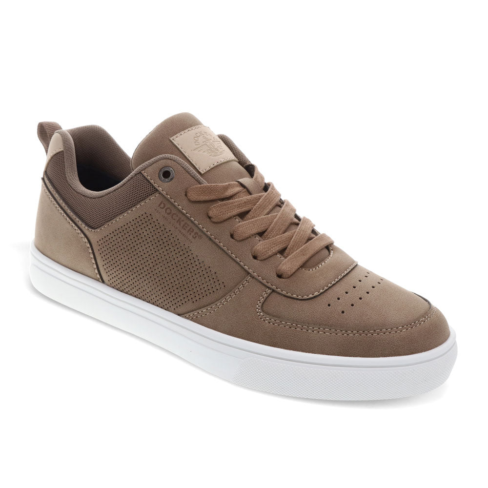Taupe-Dockers Mens Landon Synthetic Leather Casual Lace Up Sneaker Shoe
