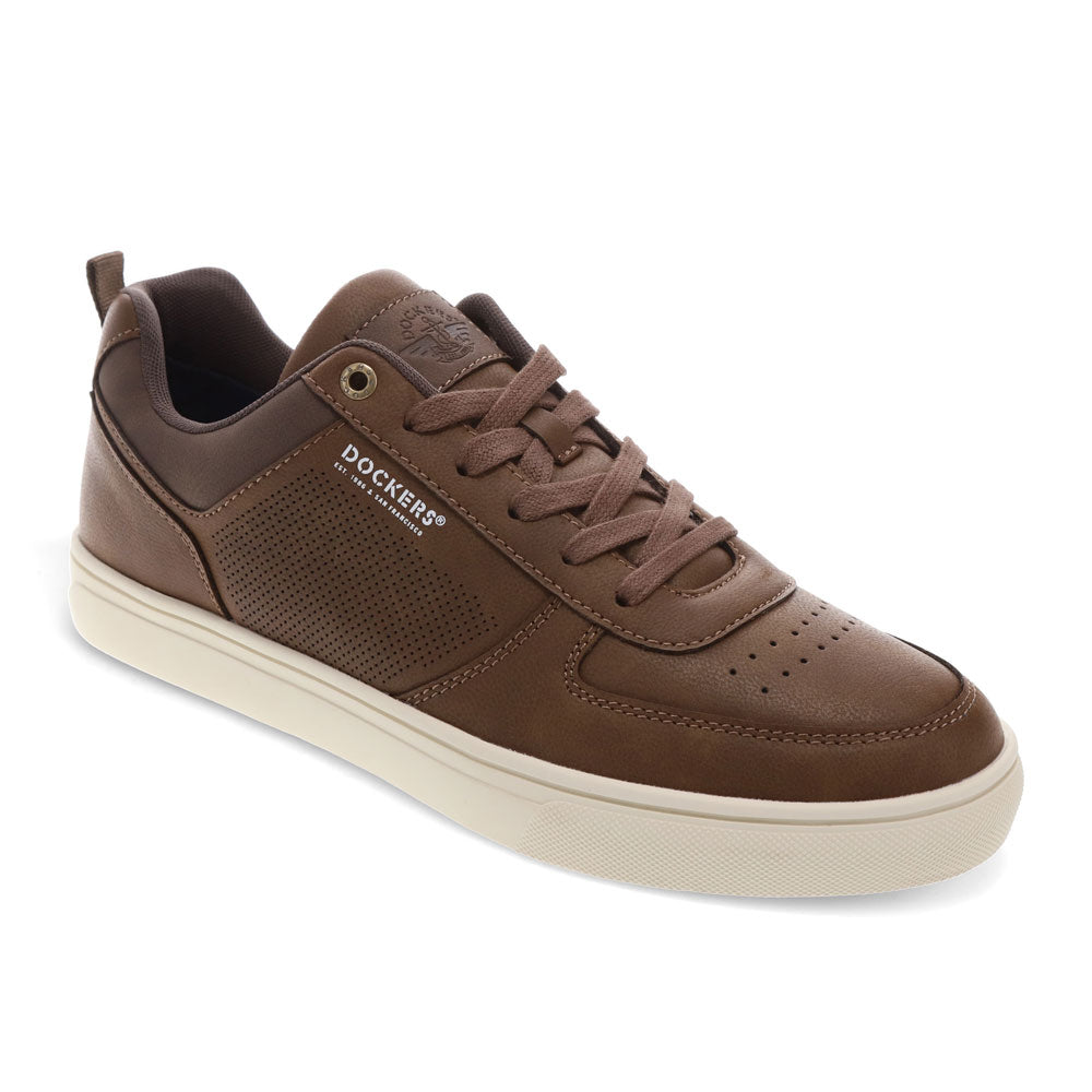 Brown-Dockers Mens Landon Synthetic Leather Casual Lace Up Sneaker Shoe