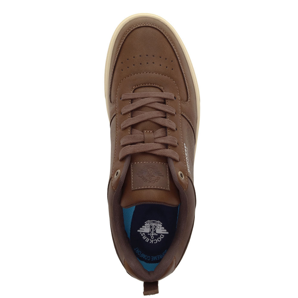 Brown-Dockers Mens Landon Synthetic Leather Casual Lace Up Sneaker Shoe