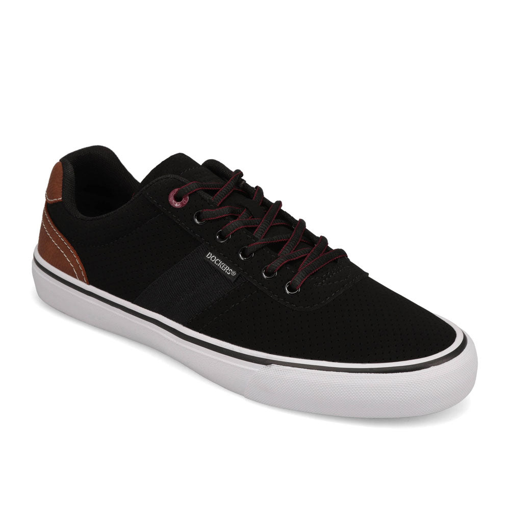 Black/ Burgundy-Dockers Mens Hobbs Synthetic Leather Casual Lace-up Sneaker