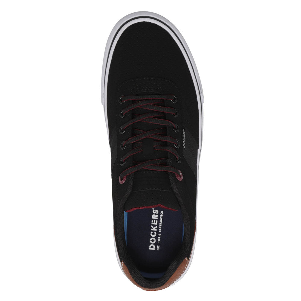 Black/ Burgundy-Dockers Mens Hobbs Synthetic Leather Casual Lace-up Sneaker