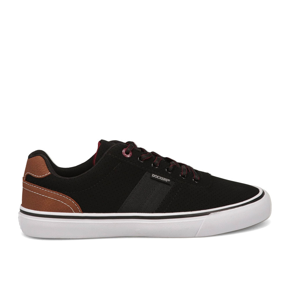 Black/Burgundy-Dockers Mens Hobbs Synthetic Leather Casual Lace-up Sneaker