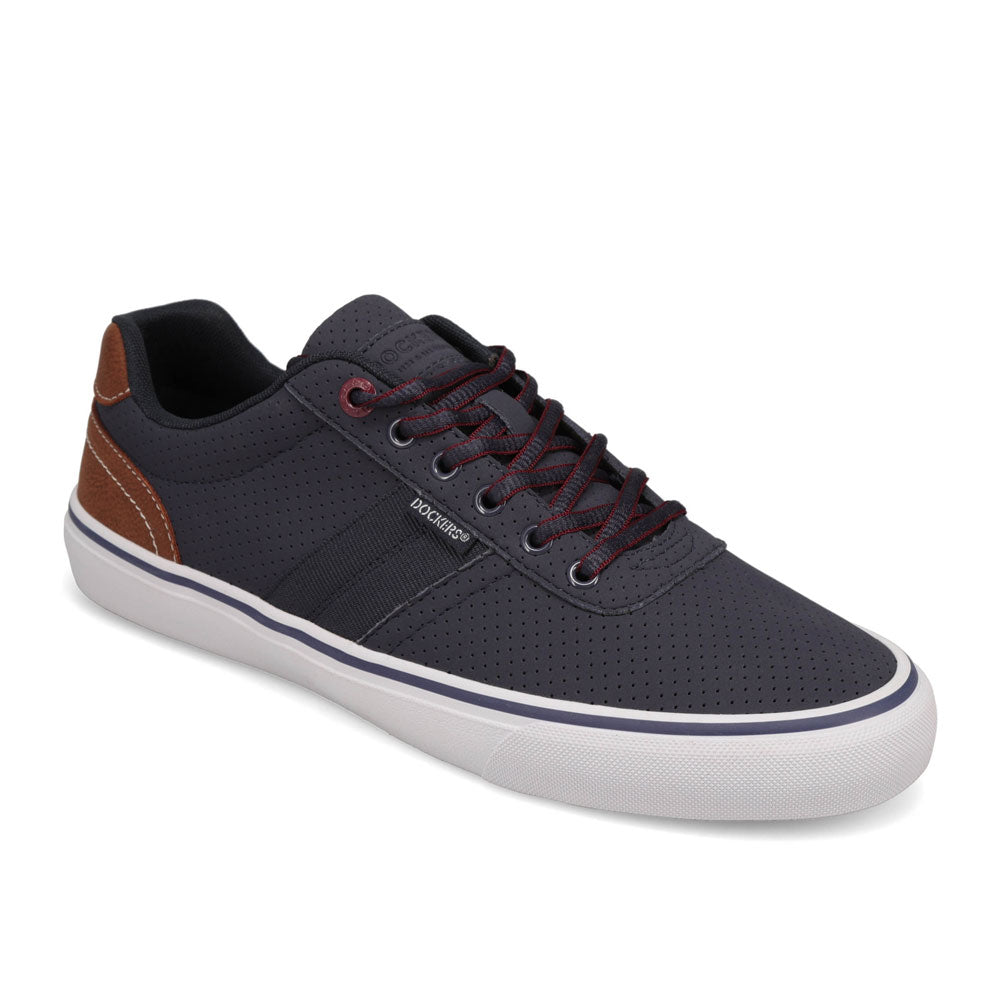 Navy/ Burgundy-Dockers Mens Hobbs Synthetic Leather Casual Lace-up Sneaker