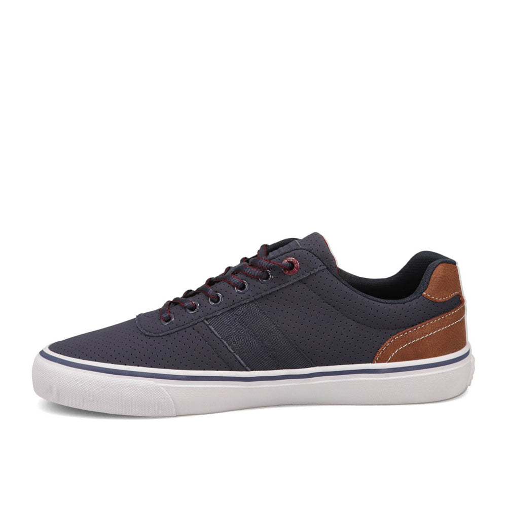 Navy/ Burgundy-Dockers Mens Hobbs Synthetic Leather Casual Lace-up Sneaker