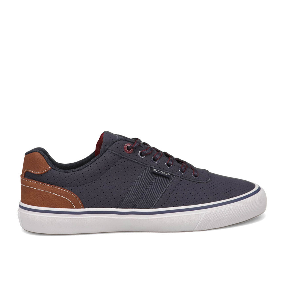 Navy/Burgundy-Dockers Mens Hobbs Synthetic Leather Casual Lace-up Sneaker