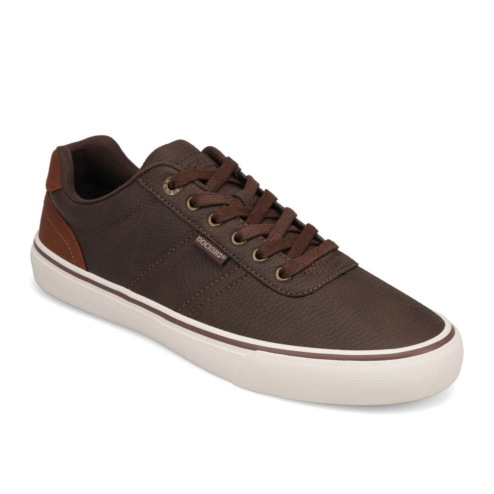 Brown/Tan-Dockers Mens Hobbs Wax Synthetic Leather Casual Lace-up Sneaker