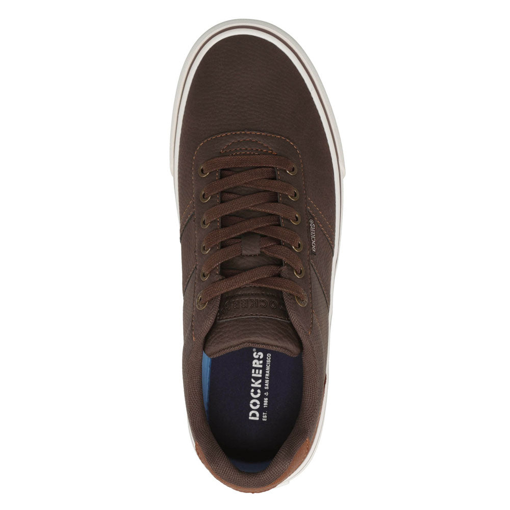 Brown/Tan-Dockers Mens Hobbs Wax Synthetic Leather Casual Lace-up Sneaker