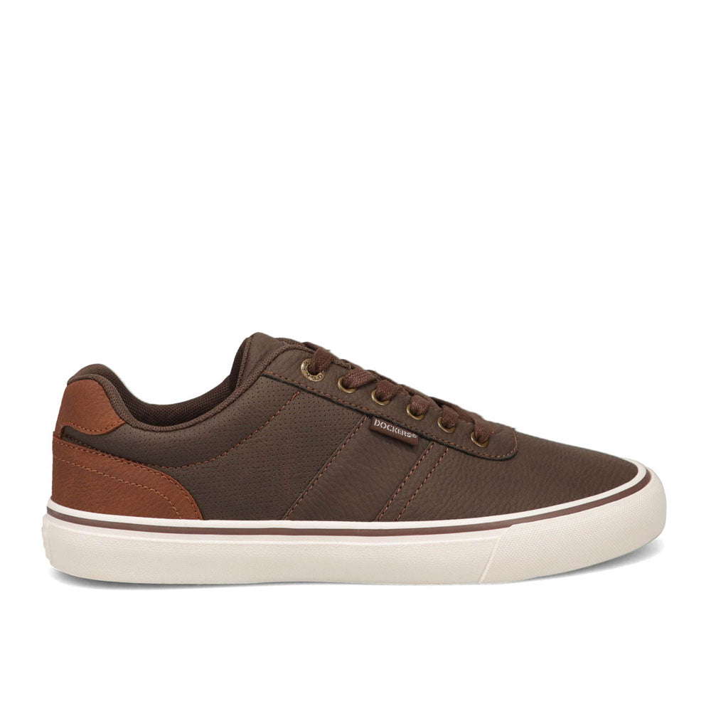 Brown/Tan-Dockers Mens Hobbs Wax Synthetic Leather Casual Lace-up Sneaker