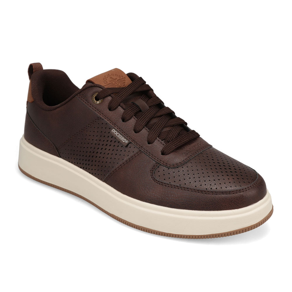 Brown/Butter-Dockers Mens Overtime Laser Casual Lace Up Sneaker