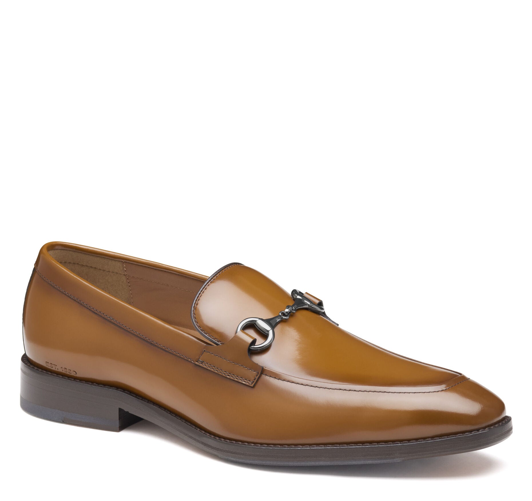 Tan Italian Patent Calfskin-Johnston & Murphy Sullivan Bit Loafer Dress Shoe