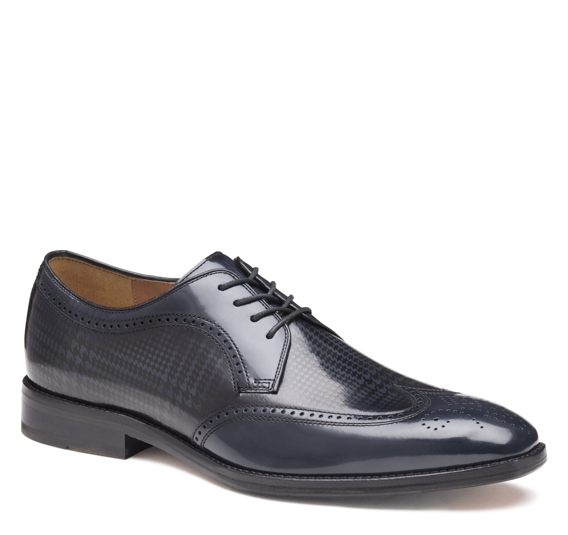 Black Brush-Off Houndstooth Calfskin-Johnston & Murphy Sullivan Wingtip Lace-Up Oxford Dress Shoe