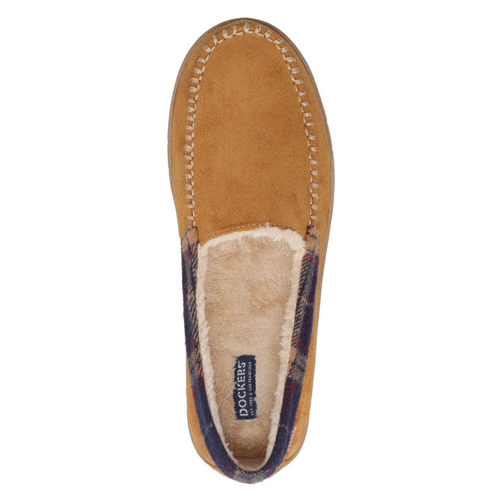 Tan-Dockers Mens Willem Plaid Collar House Shoe Slippers