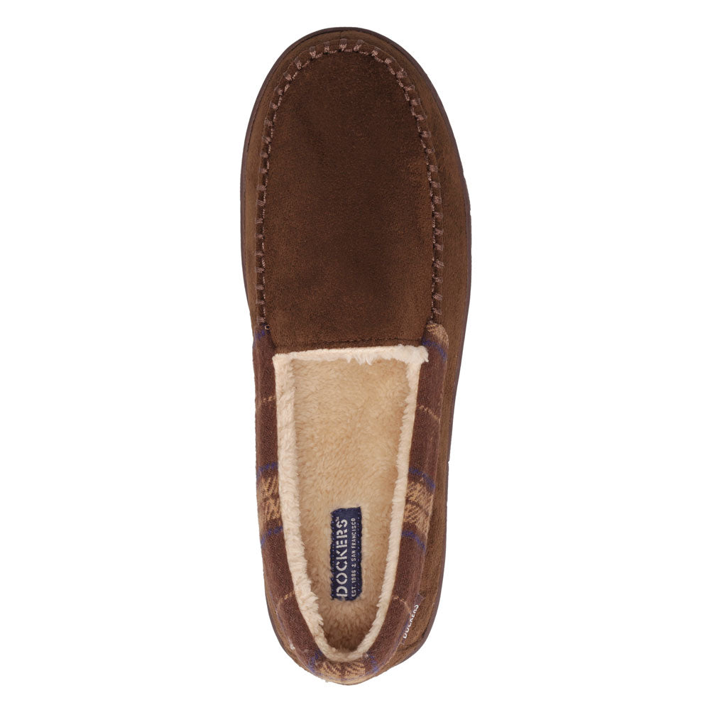 Brown-Dockers Mens Willem Plaid Collar House Shoe Slippers