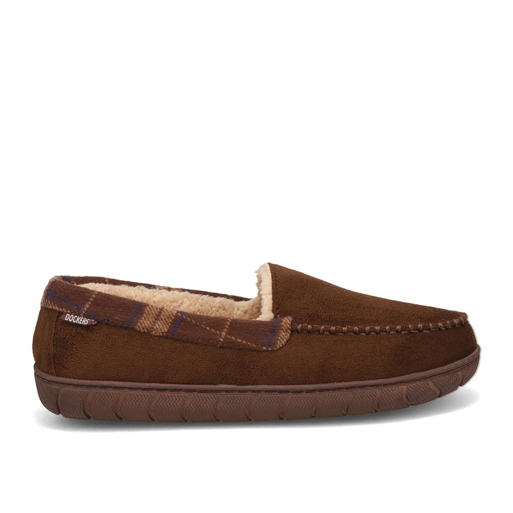 Brown-Dockers Mens Willem Plaid Collar House Shoe Slippers