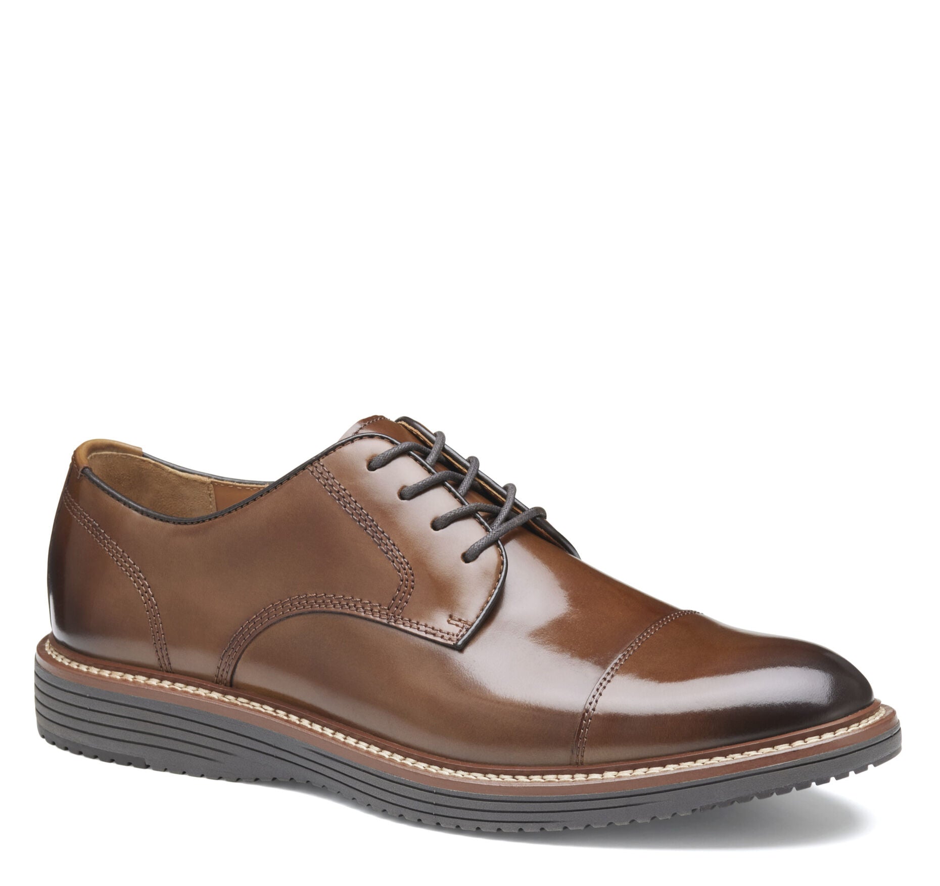 Tan Full Grain-Johnston & Murphy Men's Upton Cap Toe Lace Up Dress Shoe