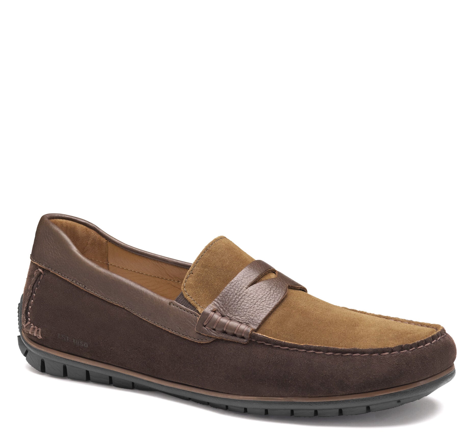 Brown Multi Suede/Full Grain-Johnston & Murphy Cort 2.0 Penny Slip-On Loafer Shoe