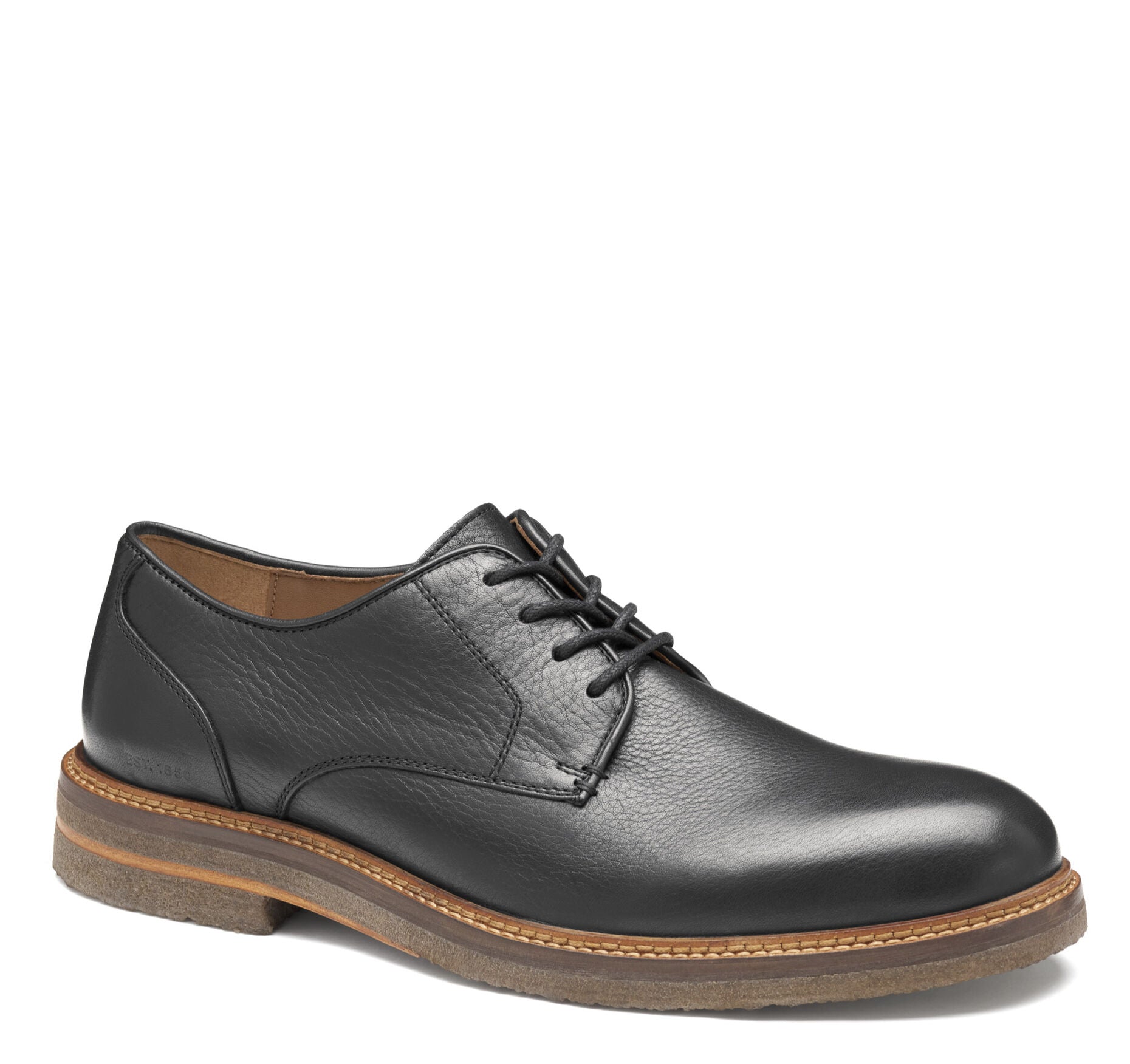 Black Full Grain Leather-Johnston & Murphy Calder Plain Toe Lace-Up Oxford Shoe