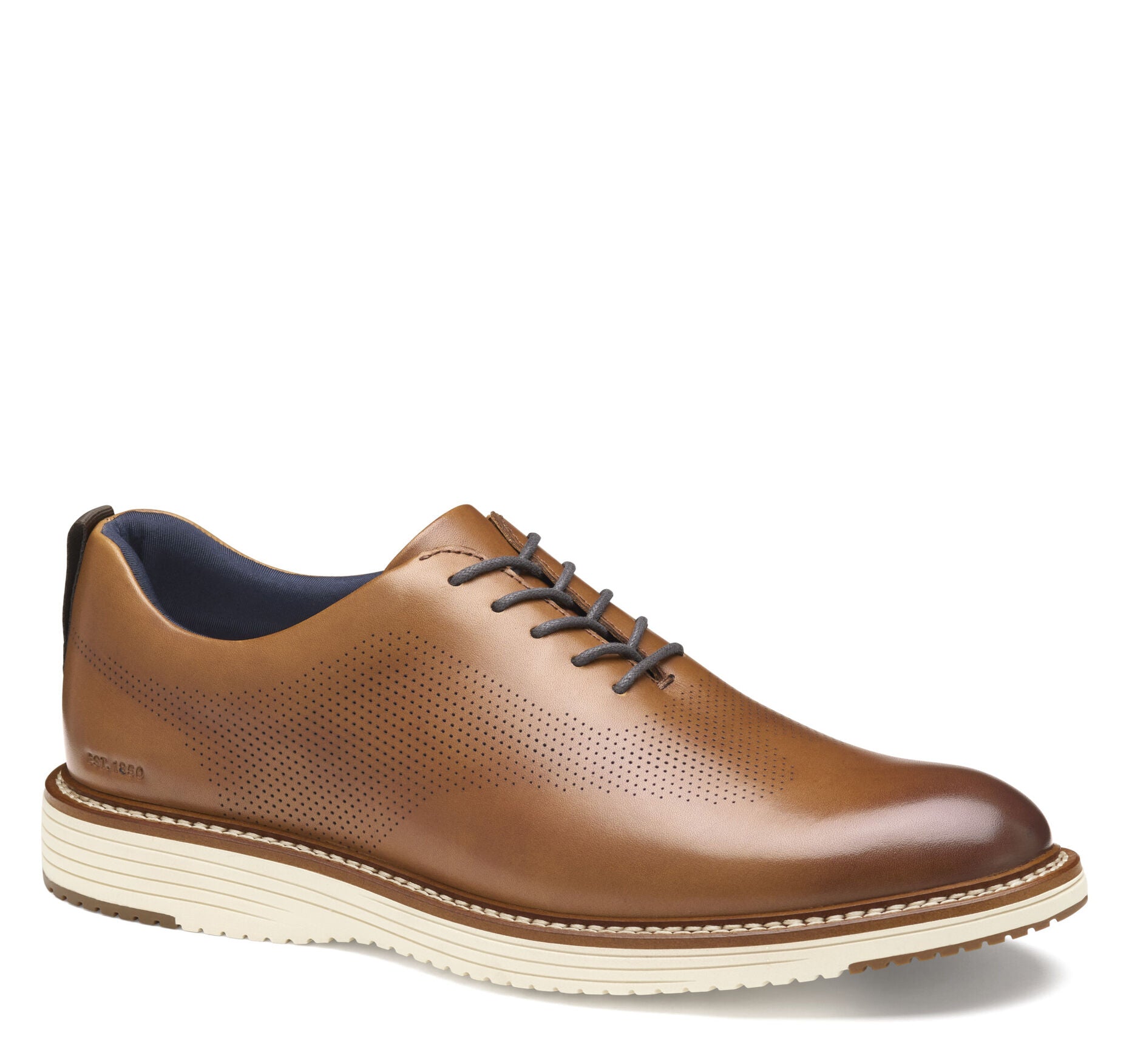 Tan Full Grain-Johnston & Murphy Men's Upton One-Piece Perfed Plain Toe Dress Casual Lace-Up Shoe
