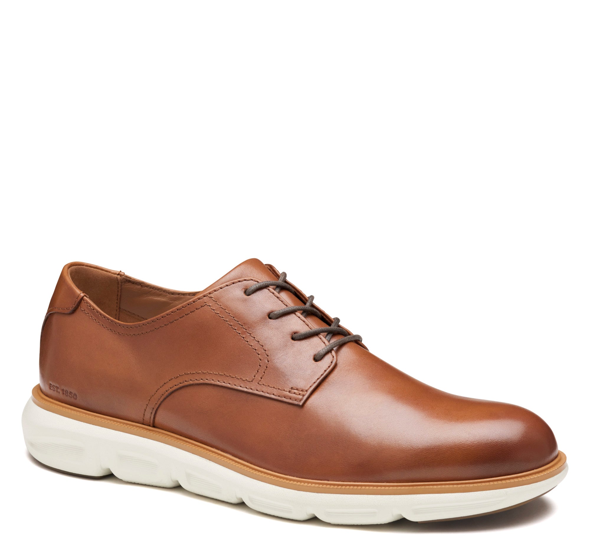 Tan Italian Calfskin-Johnston & Murphy Men's Larkin Plain Toe Lace-Up Oxford