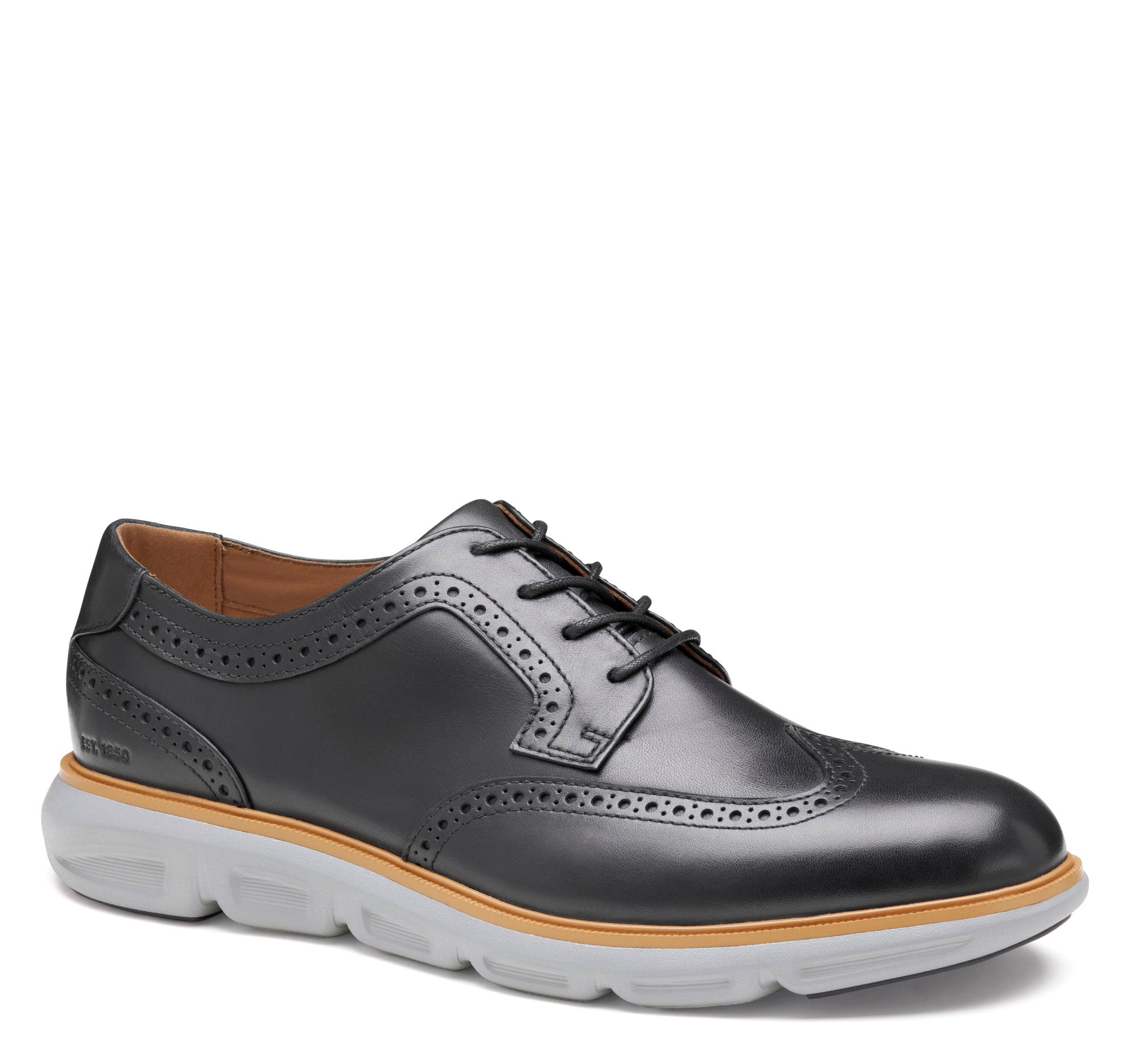 Black Italian Calfskin-Johnston & Murphy Men's Larkin Wingtip Lace-Up Oxford Shoe