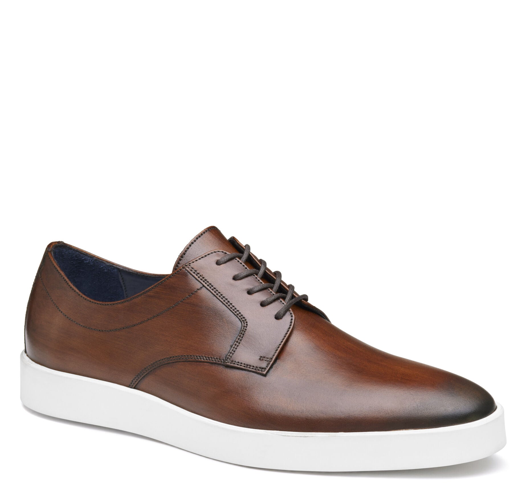 Brown Italian Calfskin-Johnston & Murphy Bolivar Plain Toe Lace-Up Dress Casual Shoe
