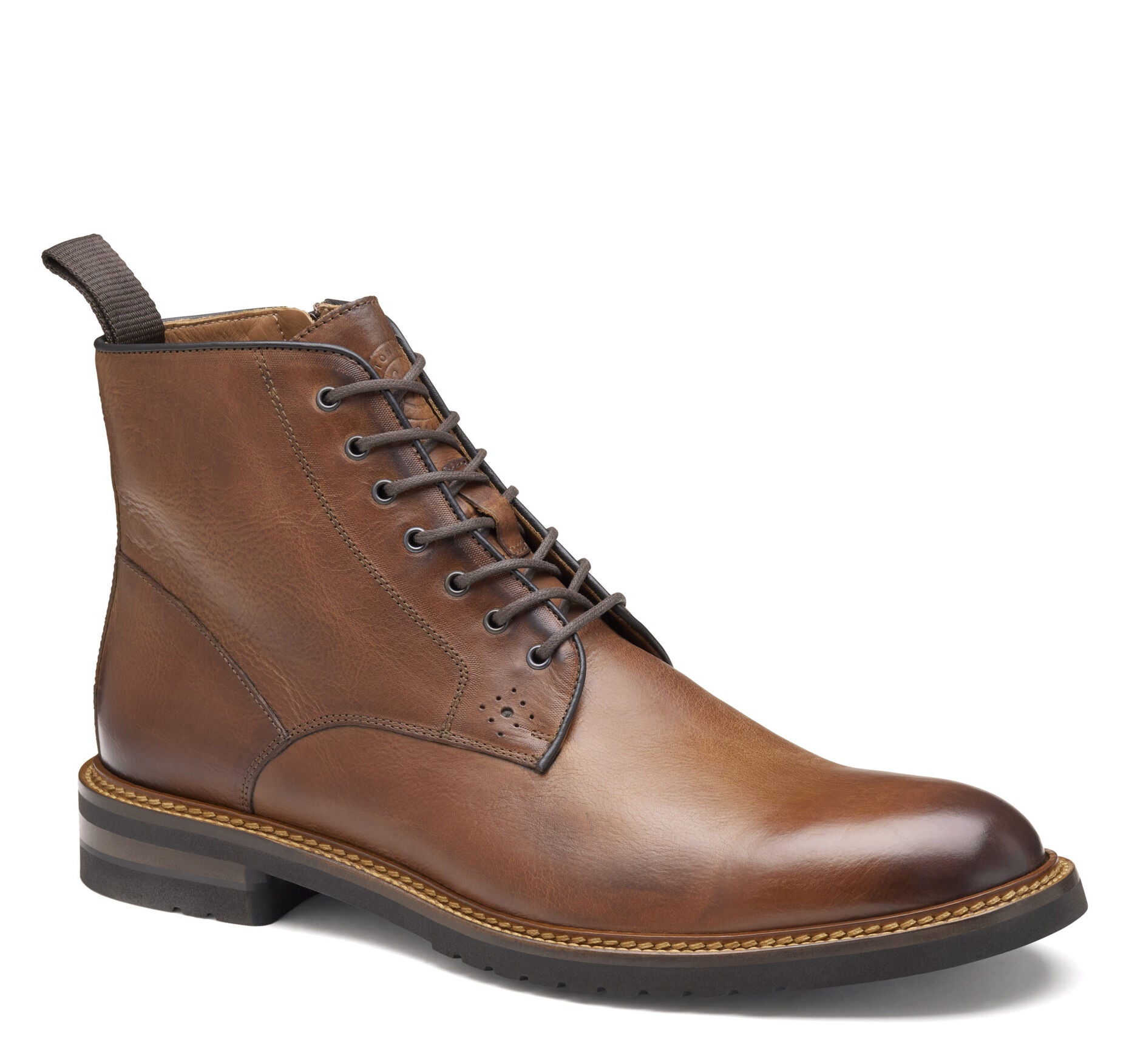 Tan Italian Calfskin-Johnston & Murphy Men's Hartford Plain Toe Boot