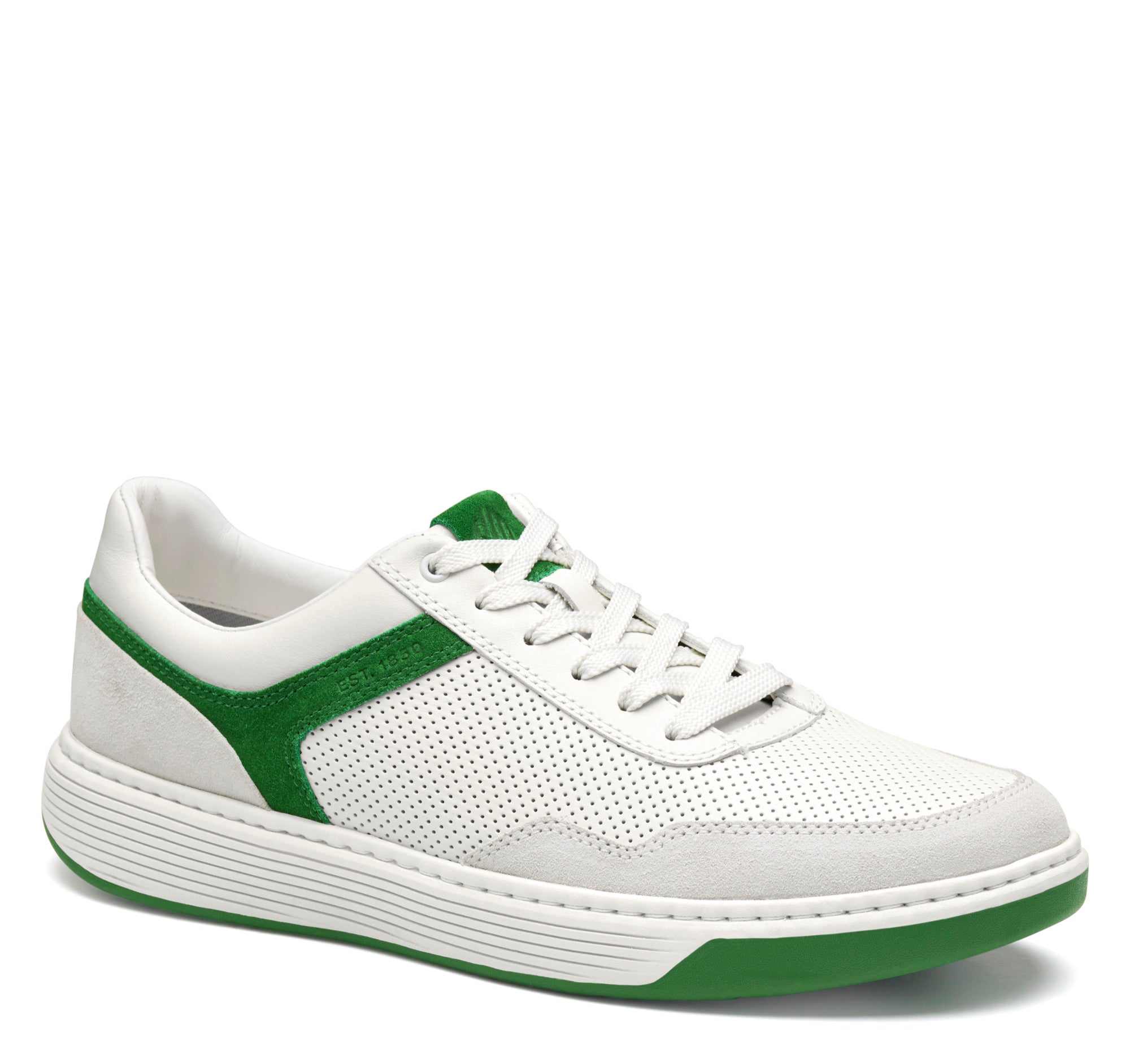 White Full Grain/Green Suede-Johnston & Murphy Dawson Moctoe U-Throat Casual Athletic Sneaker