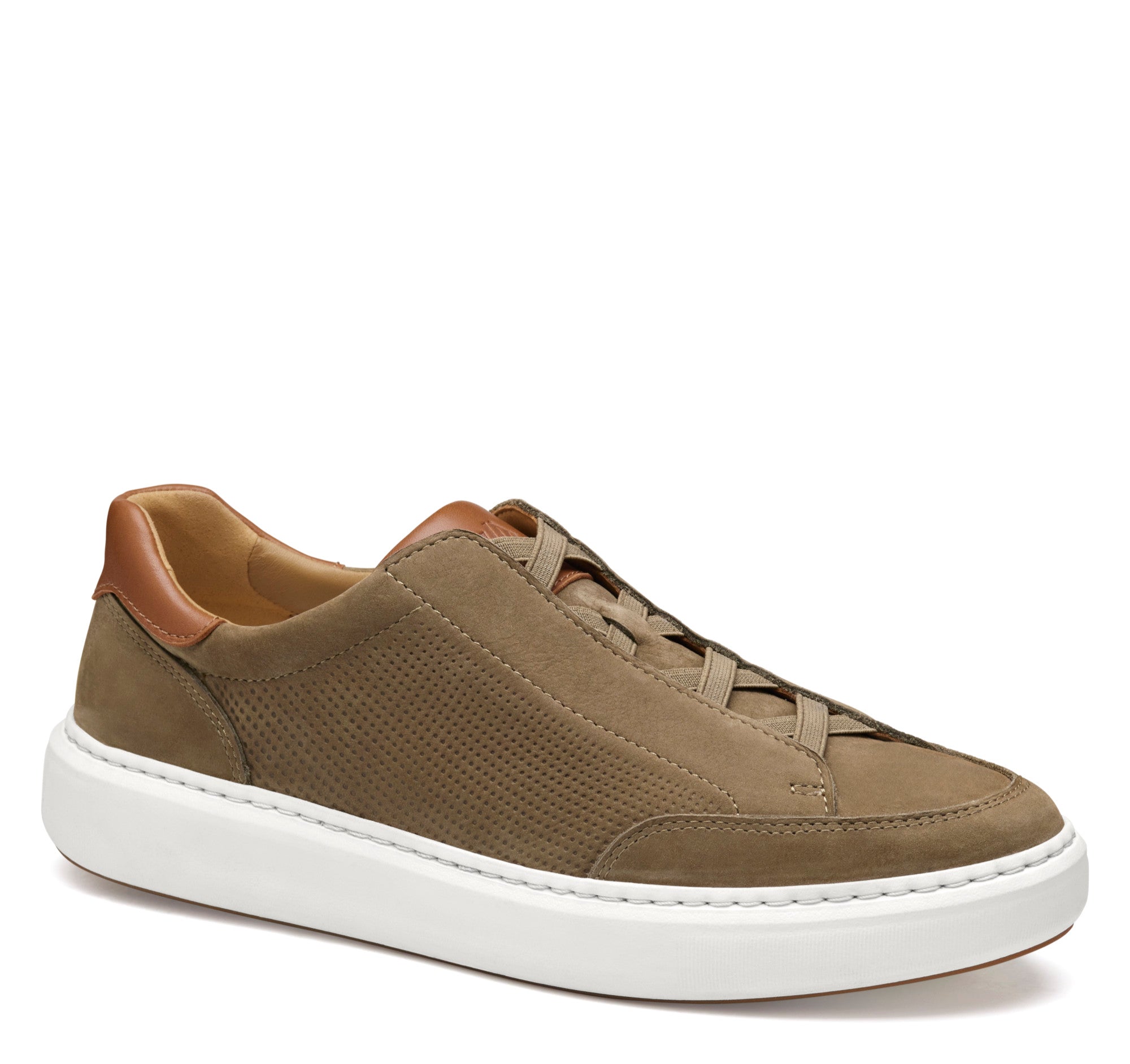 Taupe Nubuck-Johnston & Murphy Anders Stretch Lace-To-Toe Slip On Sneaker