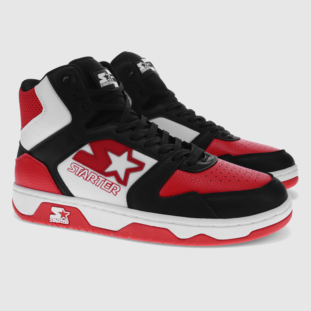 Black/White/Red-Starter Mens Breakaway 88 Mid Vegan Synthetic Leather Casual Lace Up Sneaker Shoe