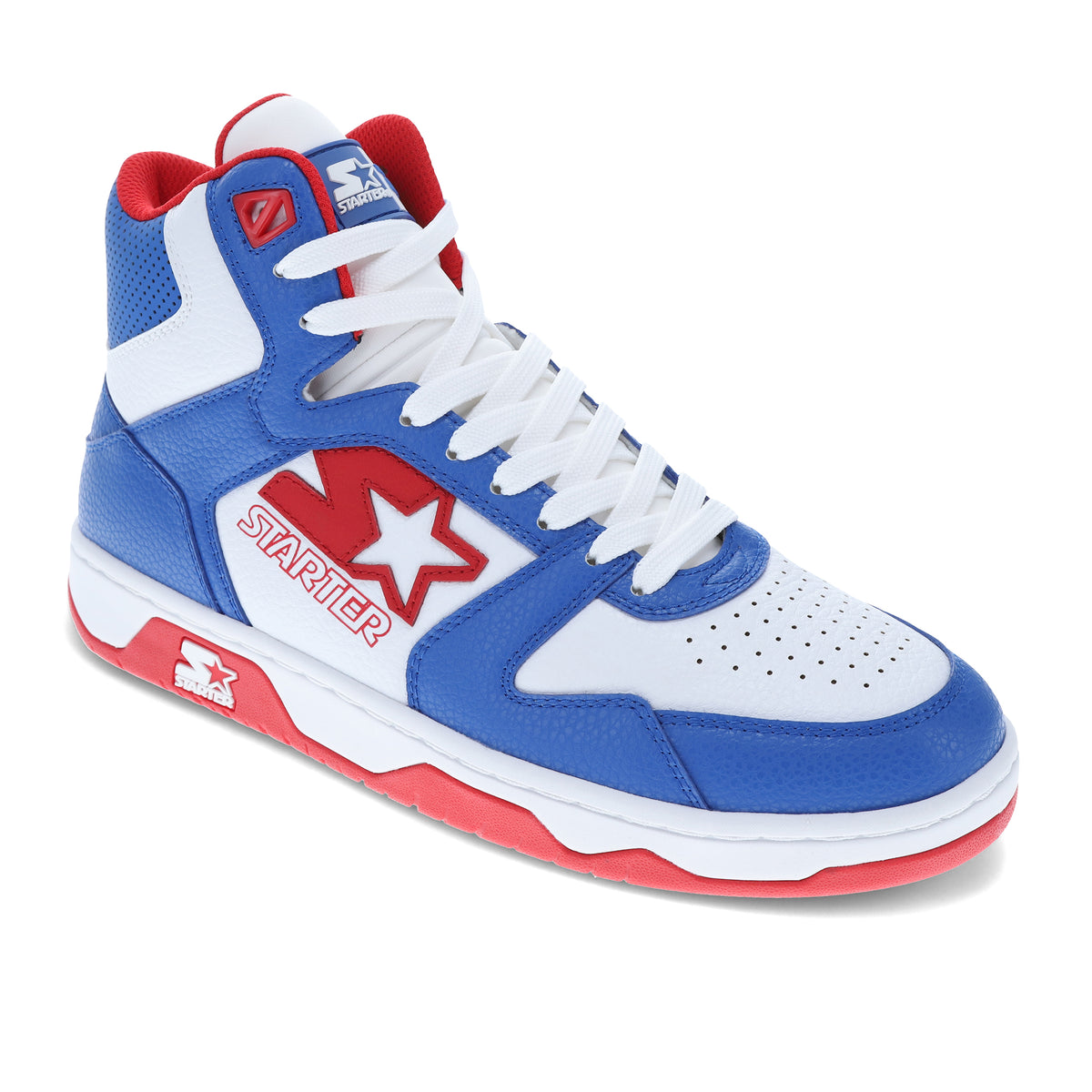 White/Blue-Starter Mens Breakaway 88 Mid Vegan Synthetic Leather Casual Lace Up Sneaker Shoe