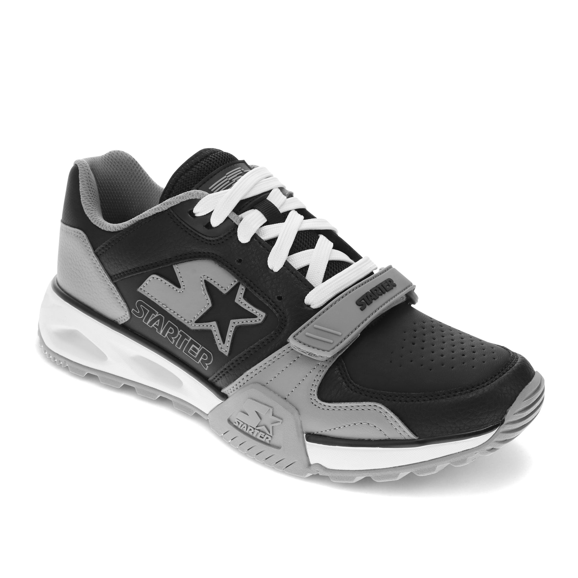 Black/Gray-Starter Mens Team Trainer 92 Low Vegan Synthetic Leather Casual Lowtop Sneaker Shoe
